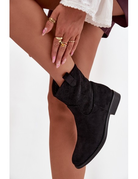 Women's Flat Heel Ankle Boots with Openwork Pattern S.Barski HY52-530 Black