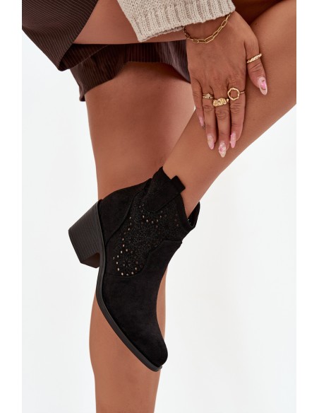 Women's openwork ankle boots on heel Black S.Barski HY52-529 Black