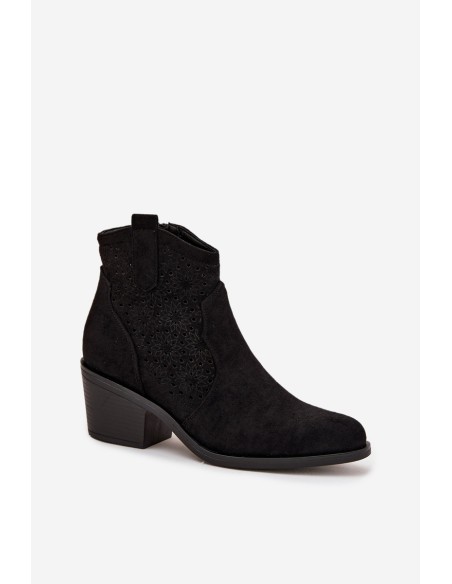 Women's openwork ankle boots on heel Black S.Barski HY52-529 Black