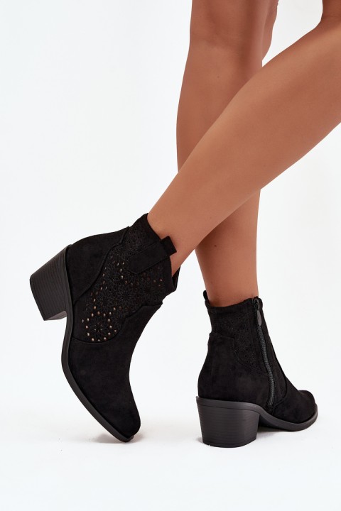 Women's openwork ankle boots on heel Black S.Barski HY52-529 Black