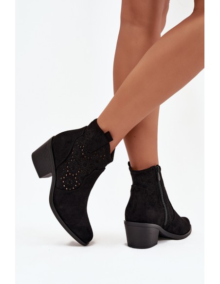 Women's openwork ankle boots on heel Black S.Barski HY52-529 Black