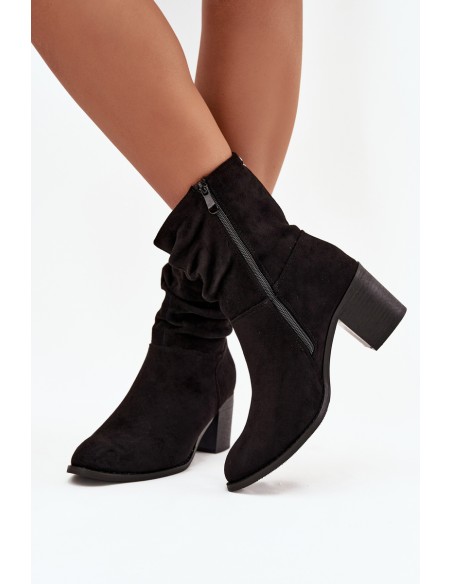 Women's ankle boots with ruching on heel S.Barski HY52-516 Black