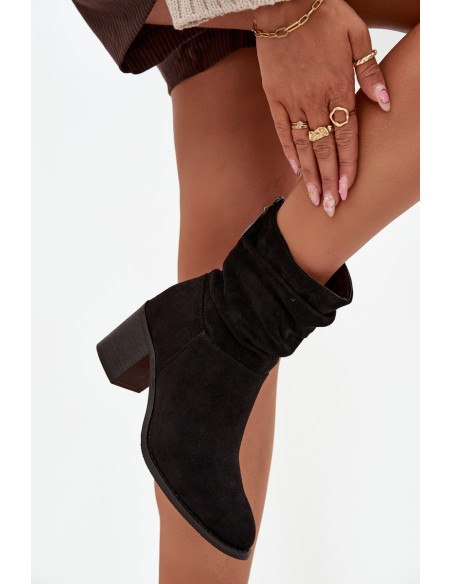 Women's ankle boots with ruching on heel S.Barski HY52-516 Black