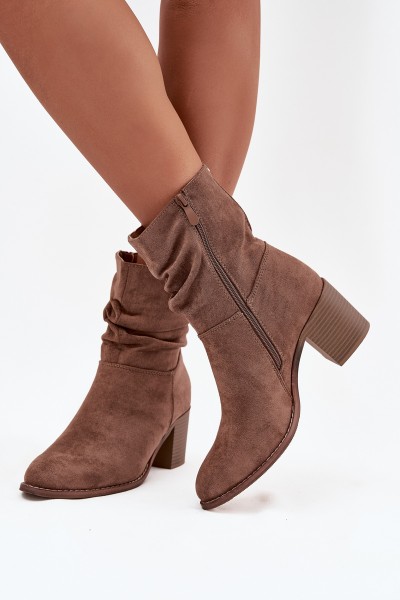 Women's ankle boots with ruching on the heel S.Barski HY52-516 Brown
