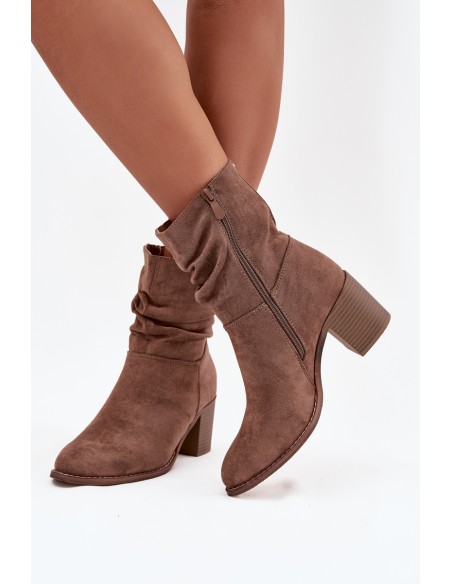 Women's ankle boots with ruching on the heel S.Barski HY52-516 Brown