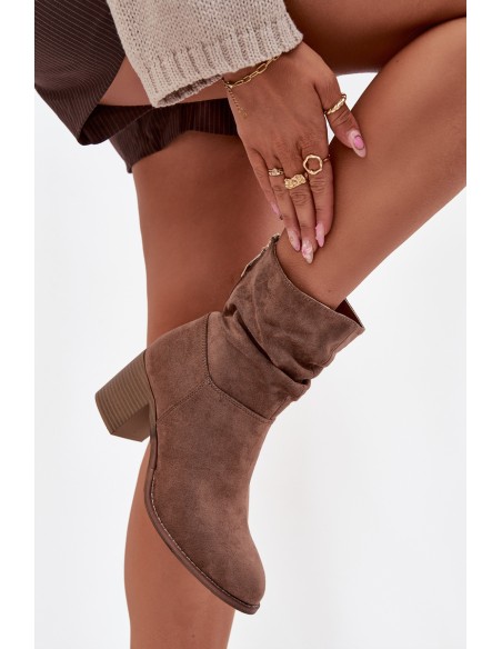 Women's ankle boots with ruching on the heel S.Barski HY52-516 Brown