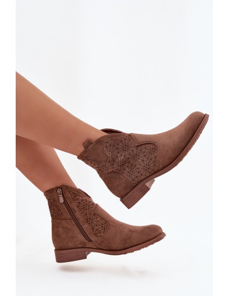 Women's Flat Heel Ankle Boots S.Barski HY52-532 Brown