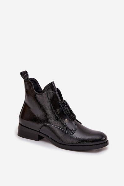 Patent Leather Insulated Women's Boots With Decorative Detail S.Барски HY52-525 Black 2