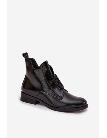 Patent Leather Insulated Women's Boots With Decorative Detail S.Барски HY52-525 Black