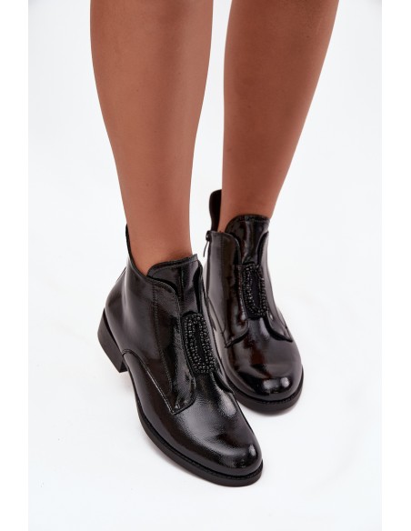 Patent Leather Insulated Women's Boots With Decorative Detail S.Барски HY52-525 Black