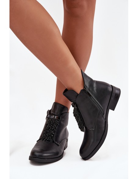 Insulated Women's Ankle Boots Flat Heel S.Barski HY42-713 Black