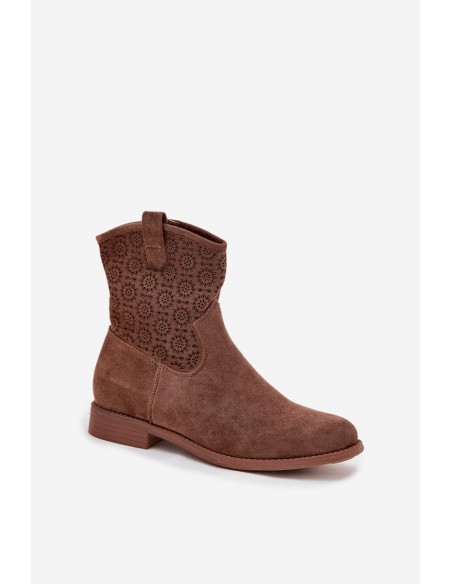 Women's Flat Heel Ankle Boots with Openwork Pattern S.Barski HY52-530 Brown