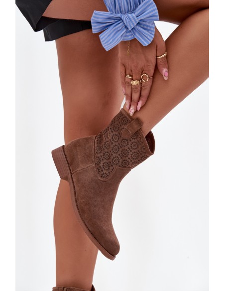 Women's Flat Heel Ankle Boots with Openwork Pattern S.Barski HY52-530 Brown