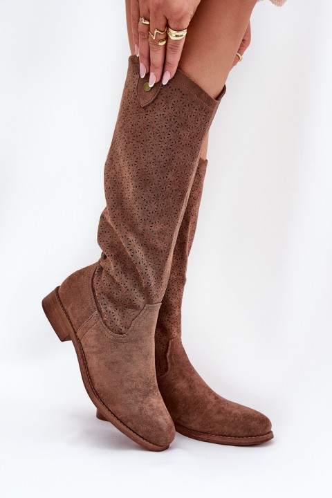 Flat Heel Boots With Perforated Pattern Brown S.Barski HY51-062