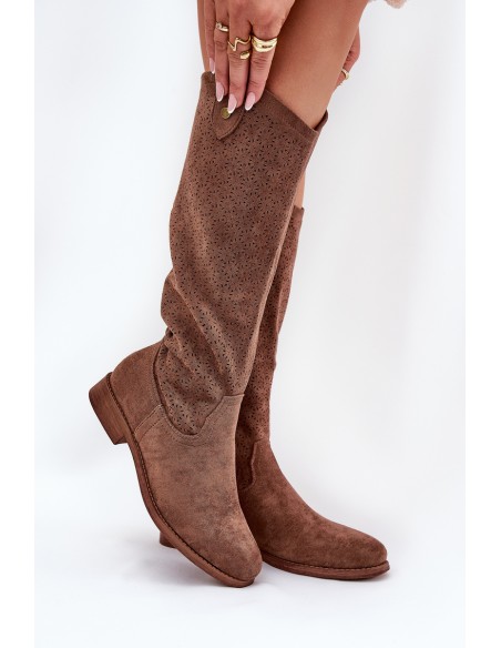 Flat Heel Boots With Perforated Pattern Brown S.Barski HY51-062