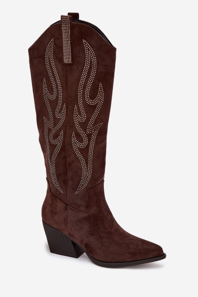 Women's Cowboy Boots With Decoration On Heel Chocolate Jovina 2