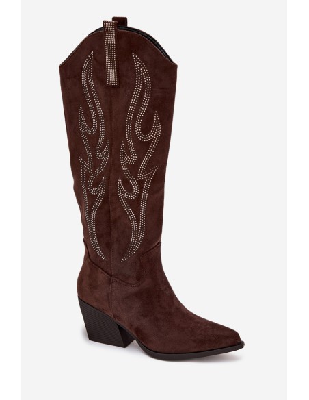 Women's Cowboy Boots With Decoration On Heel Chocolate Jovina