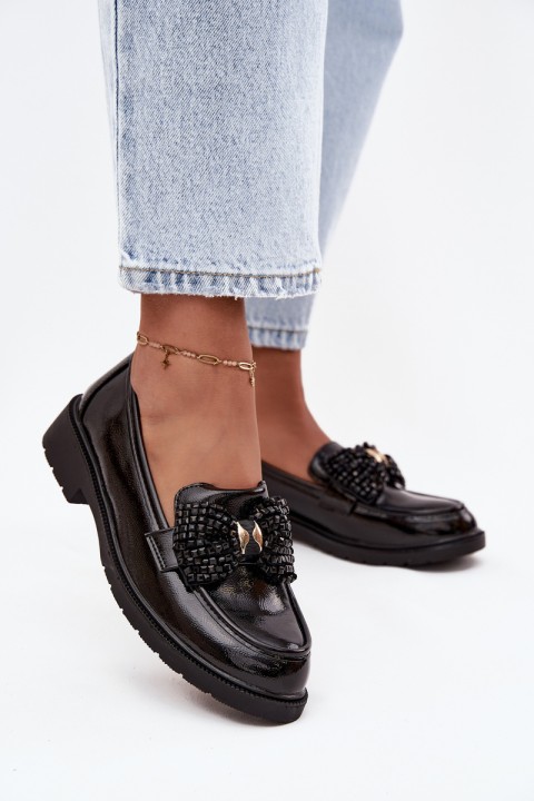 Patent Leather Women's Loafers with Bow S.Barski HY52-319A Black