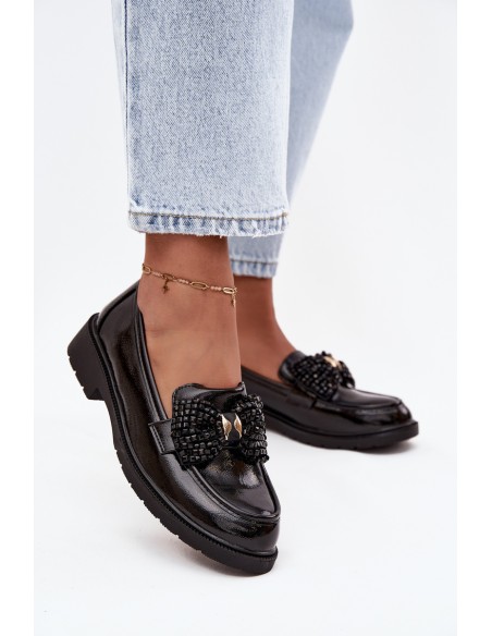Patent Leather Women's Loafers with Bow S.Barski HY52-319A Black