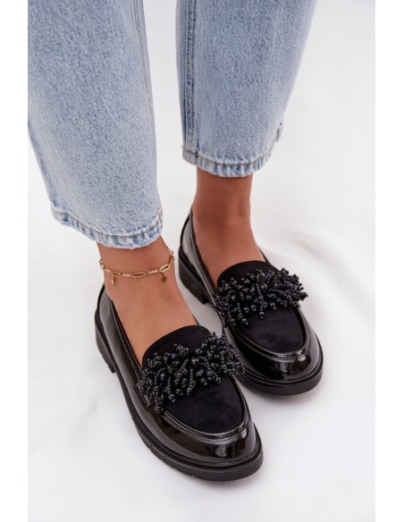 Women's Patent Leather Moccasins S.Barski HY52-369B Black