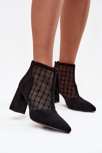 【Tsuki】 Women's High Heel Ankle Boots with Mesh D A LZ52 944 Black