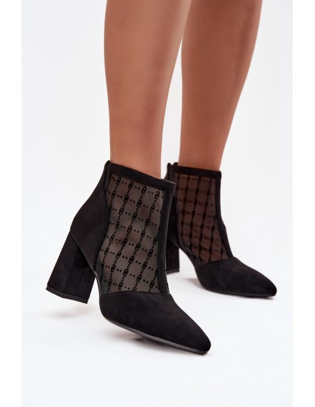 Women's High Heel Ankle Boots with Mesh D A LZ52 944 Black