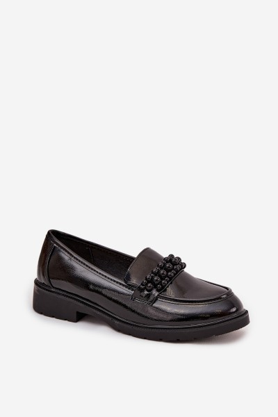 Women's Patent Loafers With Beads S.Barski HY52-541 Black 2