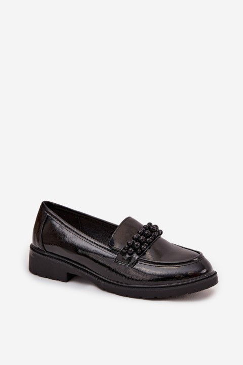Women's Patent Loafers With Beads S.Barski HY52-541 Black