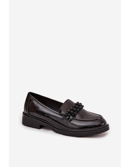 Women's Patent Loafers With Beads S.Barski HY52-541 Black