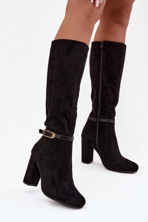 Women's heeled boots with gold buckle lined black Seraphine