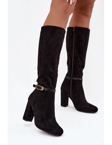 Women's heeled boots with gold buckle lined black Seraphine