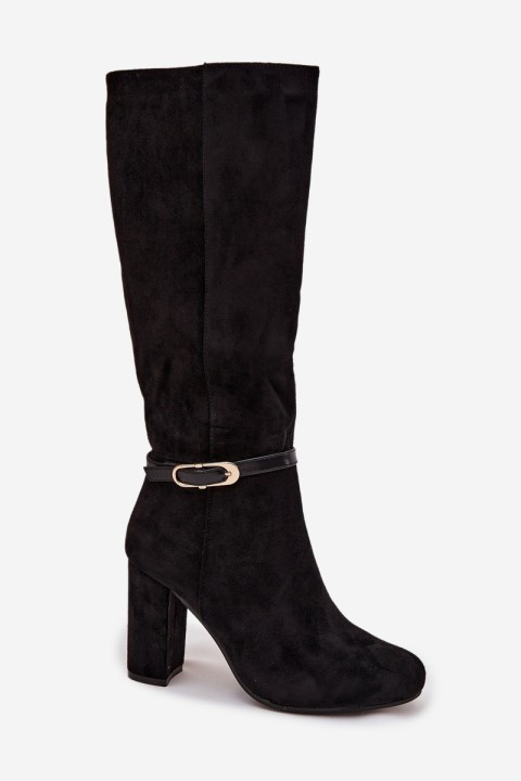 Women's heeled boots with gold buckle lined black Seraphine