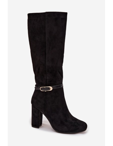 Women's heeled boots with gold buckle lined black Seraphine