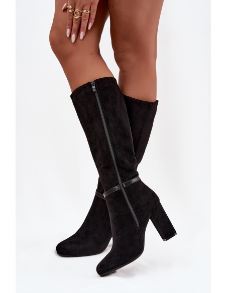 Women's heeled boots with gold buckle lined black Seraphine