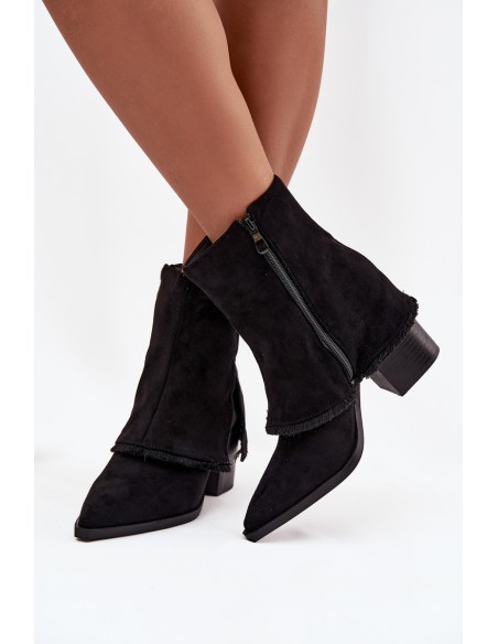 Women's Block Heel Boots with Turned Up Shaft Black Idalia