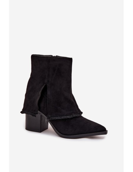 Women's Block Heel Boots with Turned Up Shaft Black Idalia