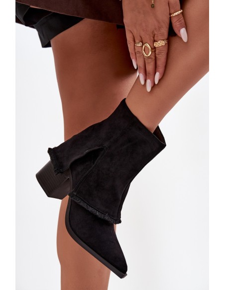 Women's Block Heel Boots with Turned Up Shaft Black Idalia