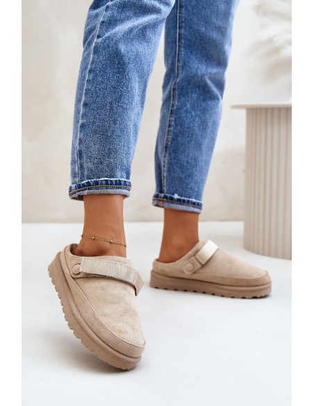 Women's Slippers Insulated With Fur On Platform Beige Azida