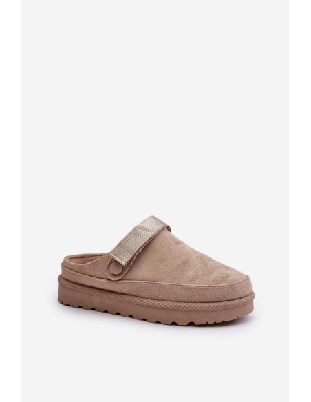 Women's Slippers Insulated With Fur On Platform Beige Azida