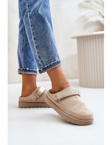 Women's Slippers Insulated With Fur On Platform Beige Azida