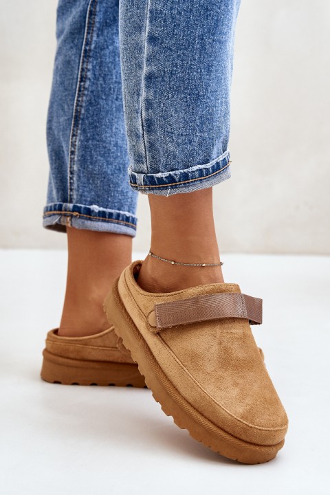 Moteriškos šlepetės su kailiu ant platformos, Camelot Azida