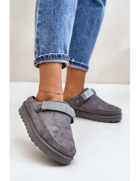 Women's Warm Slippers With Fur On Platform Gray Azida