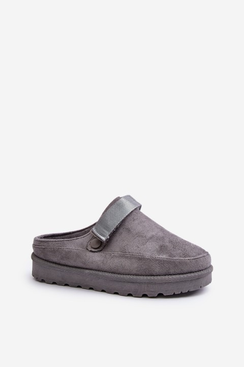 Women's Warm Slippers With Fur On Platform Gray Azida