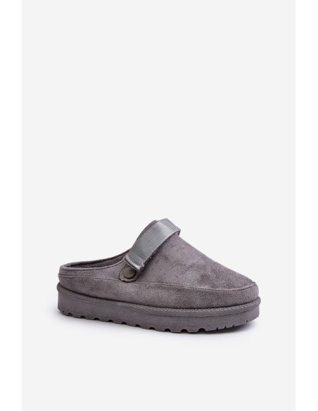 Women's Warm Slippers With Fur On Platform Gray Azida