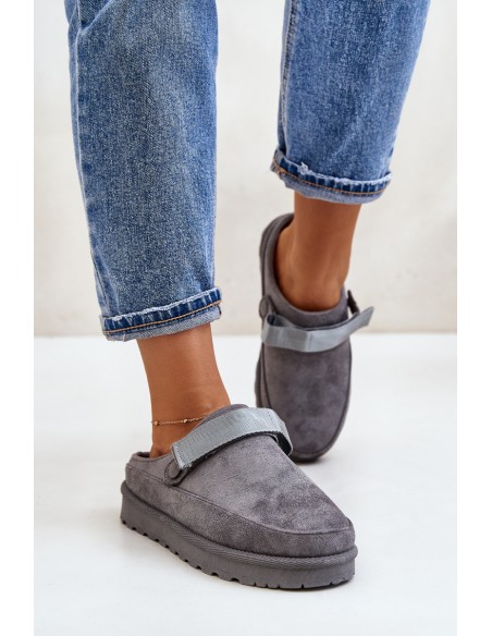 Women's Warm Slippers With Fur On Platform Gray Azida