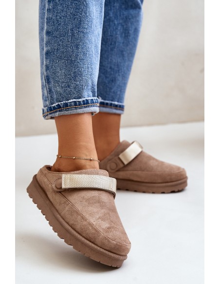 Šiltos moteriškos šlepetės ant platformos, rudos spalvos, Azida