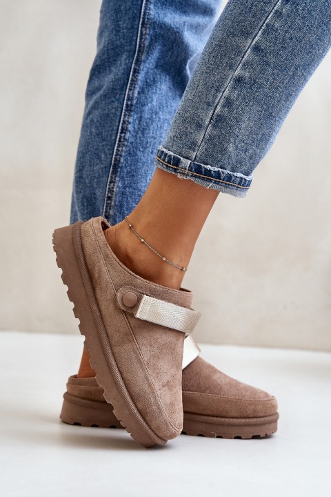 Šiltos moteriškos šlepetės ant platformos, rudos spalvos, Azida