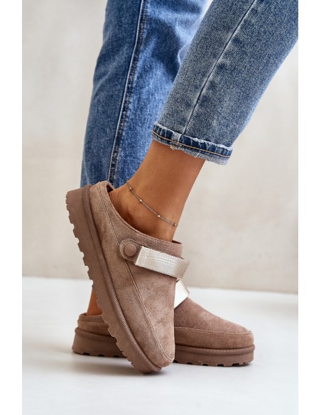 Šiltos moteriškos šlepetės ant platformos, rudos spalvos, Azida