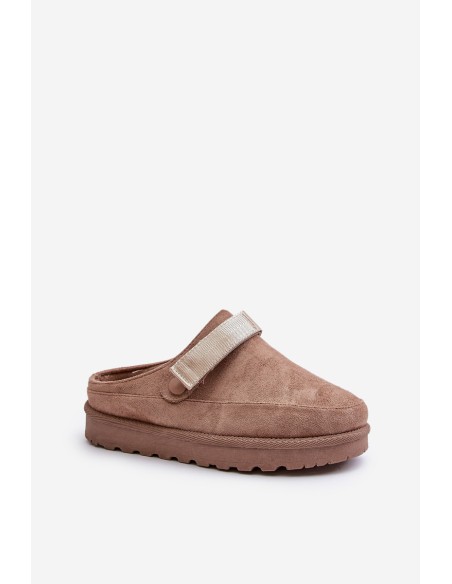 Šiltos moteriškos šlepetės ant platformos, rudos spalvos, Azida