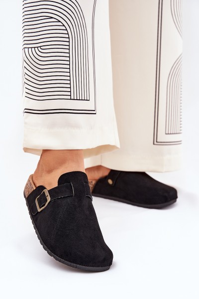 Ladies Slippers and On Platform With Buckle Black Selio